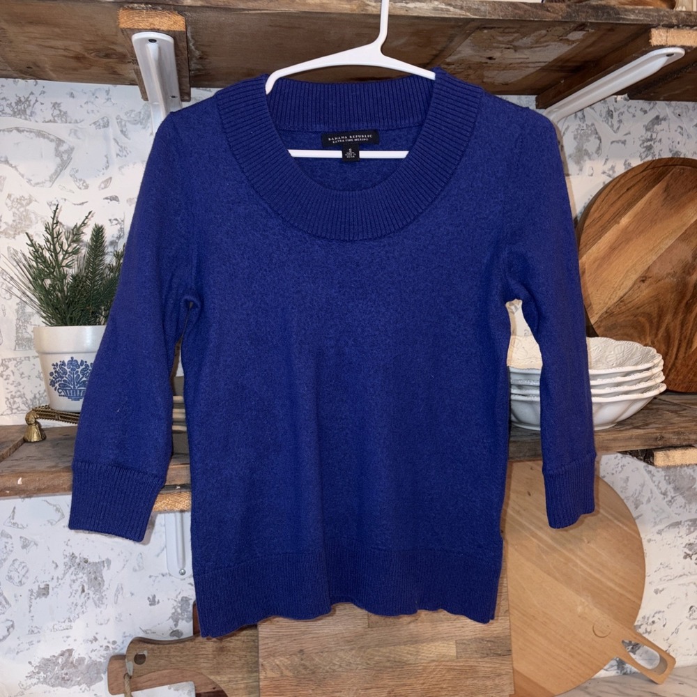 Banana Republic Extra Fine Merino Indigo Pullover Scoop Neck Workwear Sweater Sm